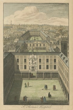 Hospital de Santo Tomás de Londres, grabado a vista de pájaro del siglo XVIII, Toms, c.1750