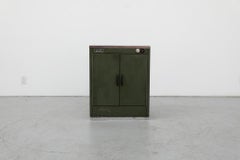 Belgian Green Enameled Utility Metal Cabinet with Bakelite Handles