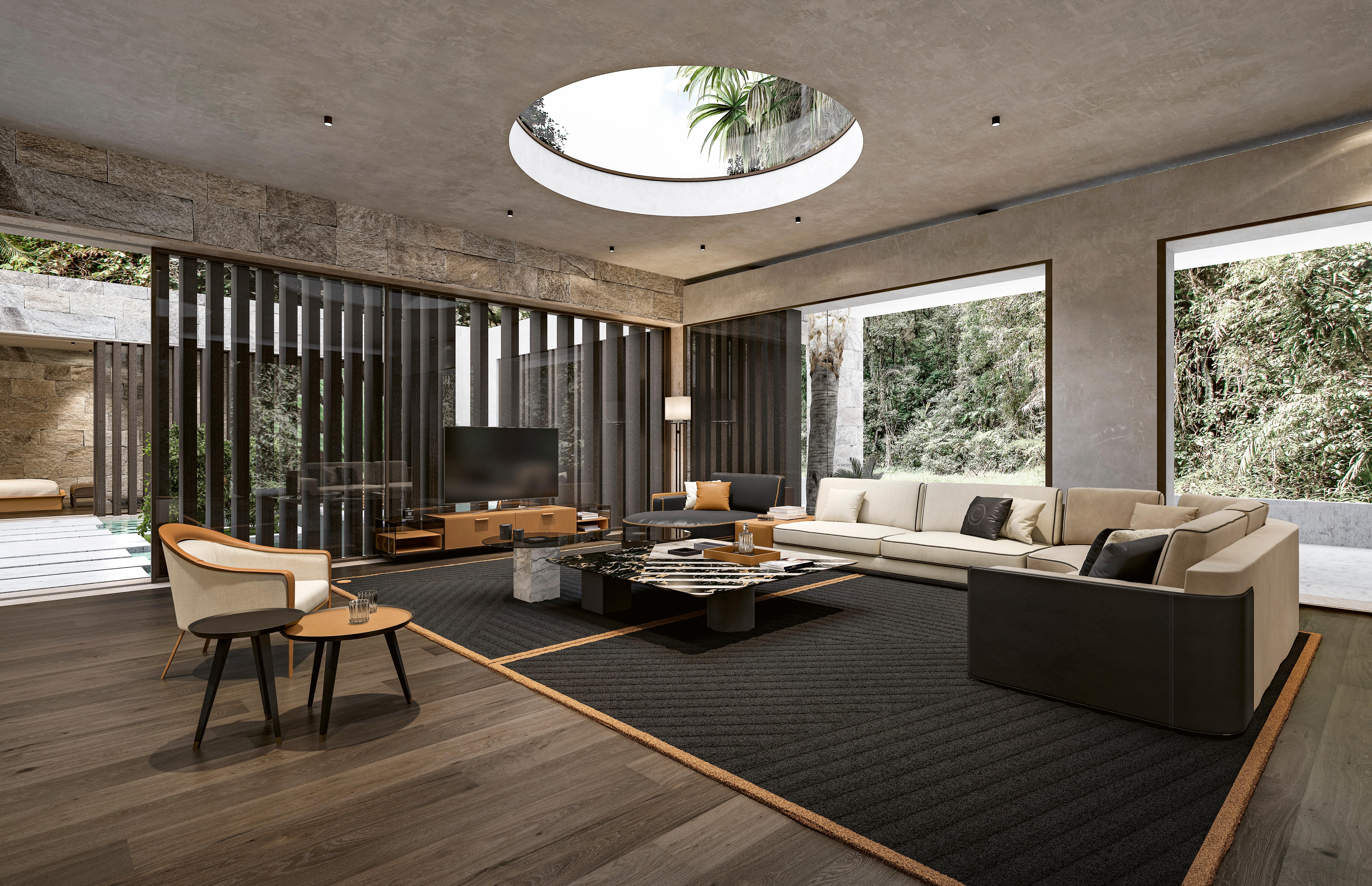 Une table basse rectangulaire avec un plateau en marbre, composée de différents morceaux de marbre disposés ensemble, créant un design unique et élégant. La base de la table est en métal, offrant un contraste élégant avec la luxueuse surface en
