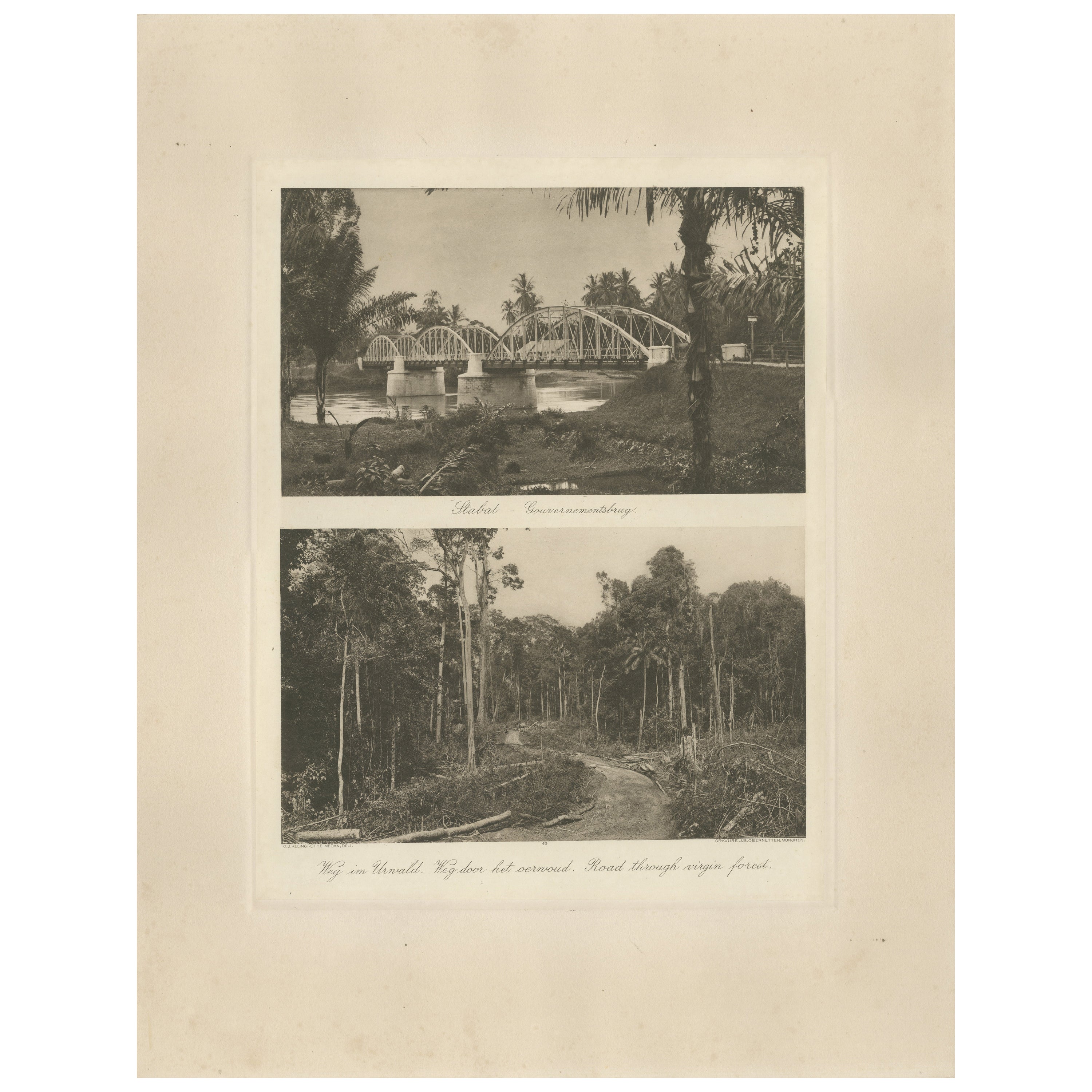 Puente gubernamental Stabat y carretera forestal - Fotograbado Kleingrothe c.1900