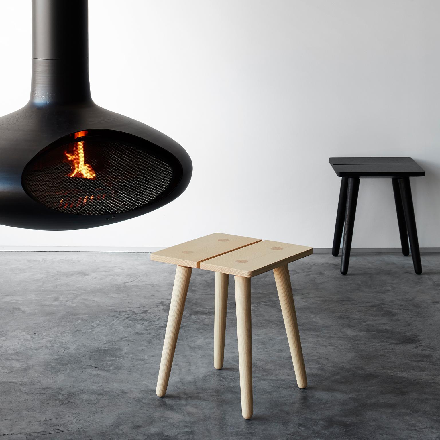 Swiss Stool in Black Ebonized Solid European Ash In New Condition For Sale In Brooklyn, NY