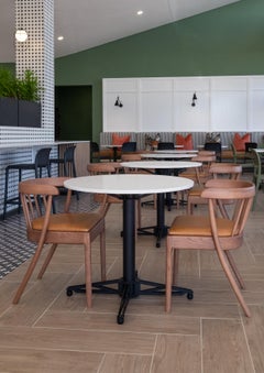 Stable Table with wood table top and black mild steel base