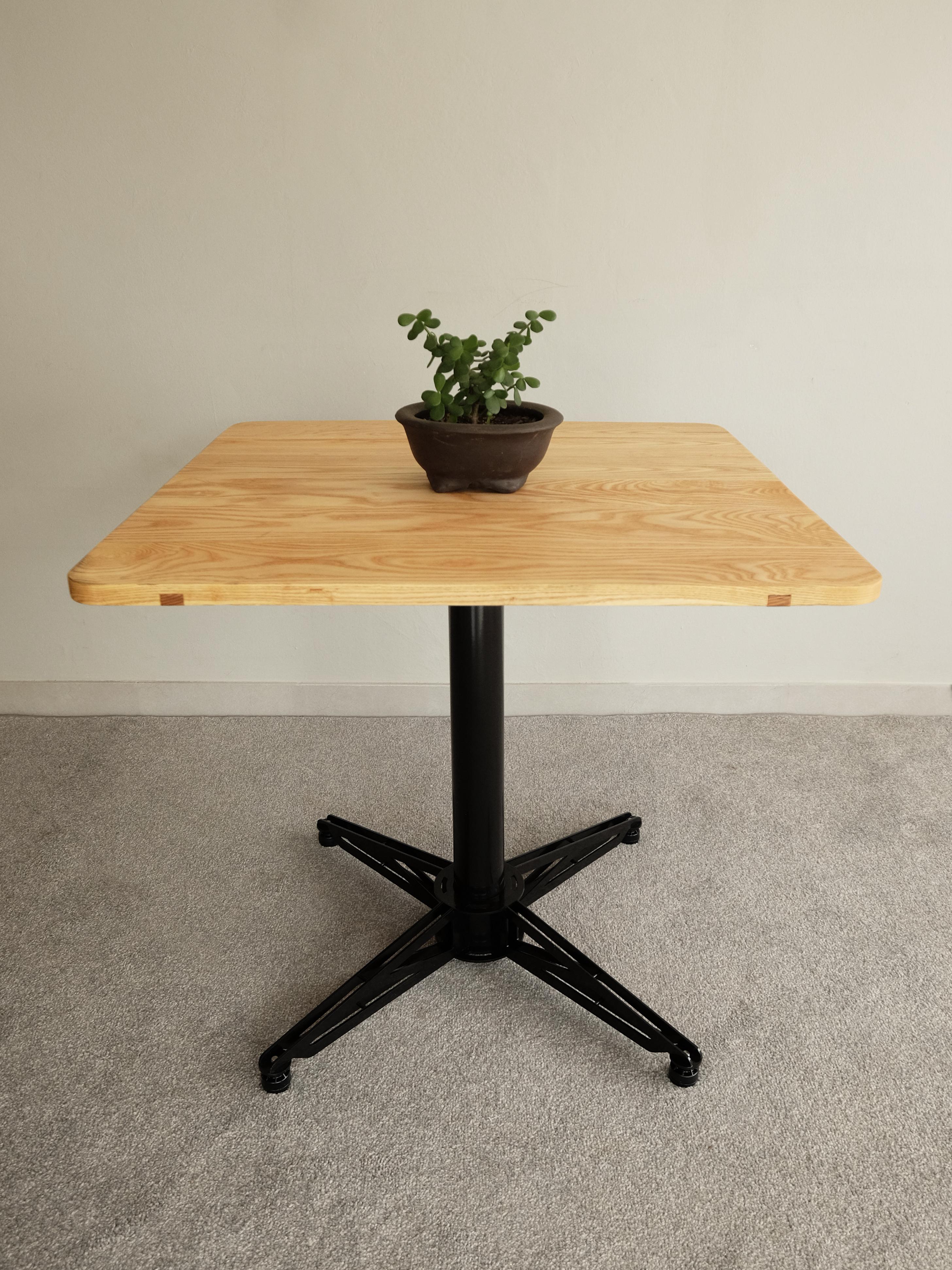 South African Stable Table with wood table top and black mild steel base For Sale