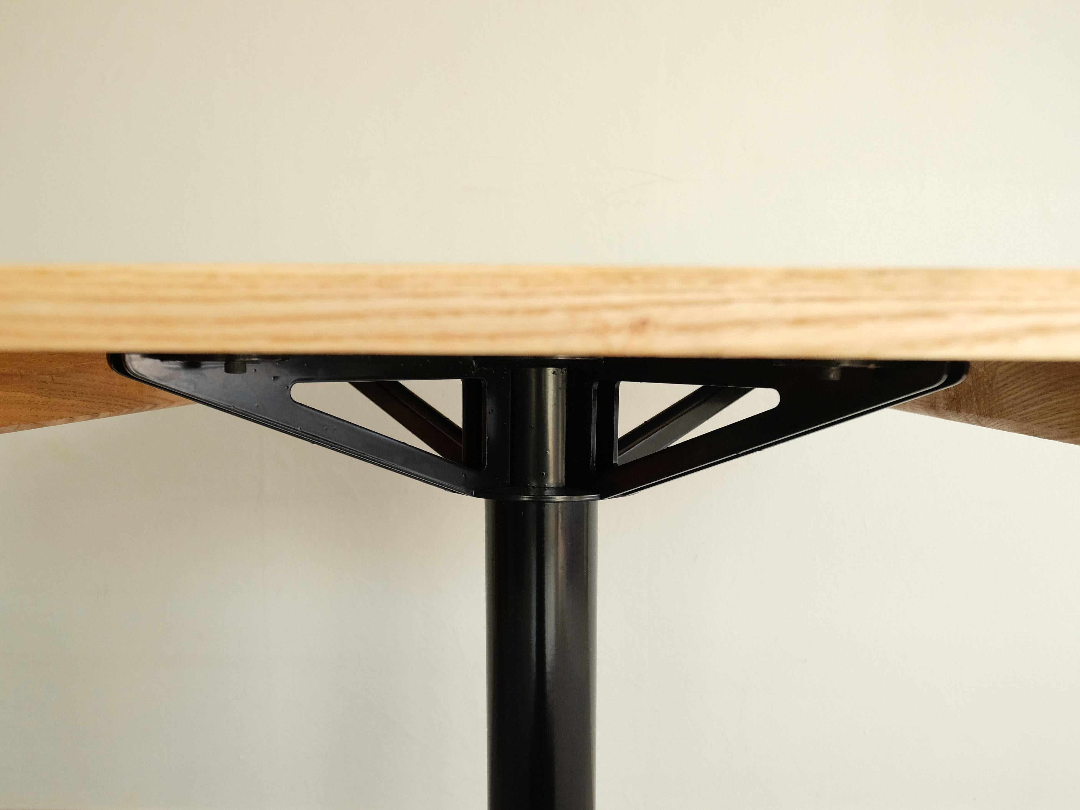 Oiled Stable Table with wood table top and black mild steel base For Sale