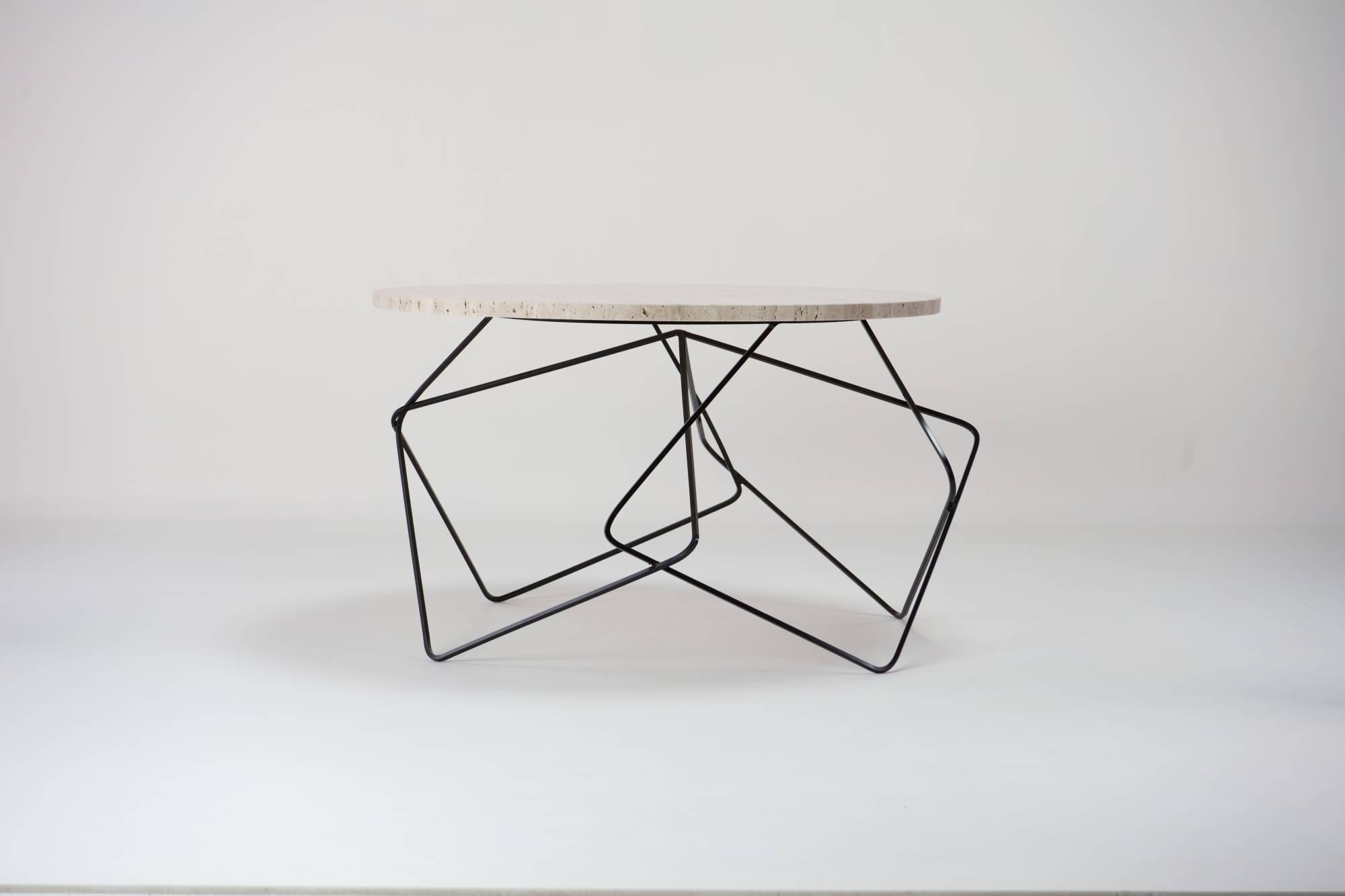 Metalwork Stable, Travertine Coffee Table By DFdesignlab Handmade in Italy For Sale