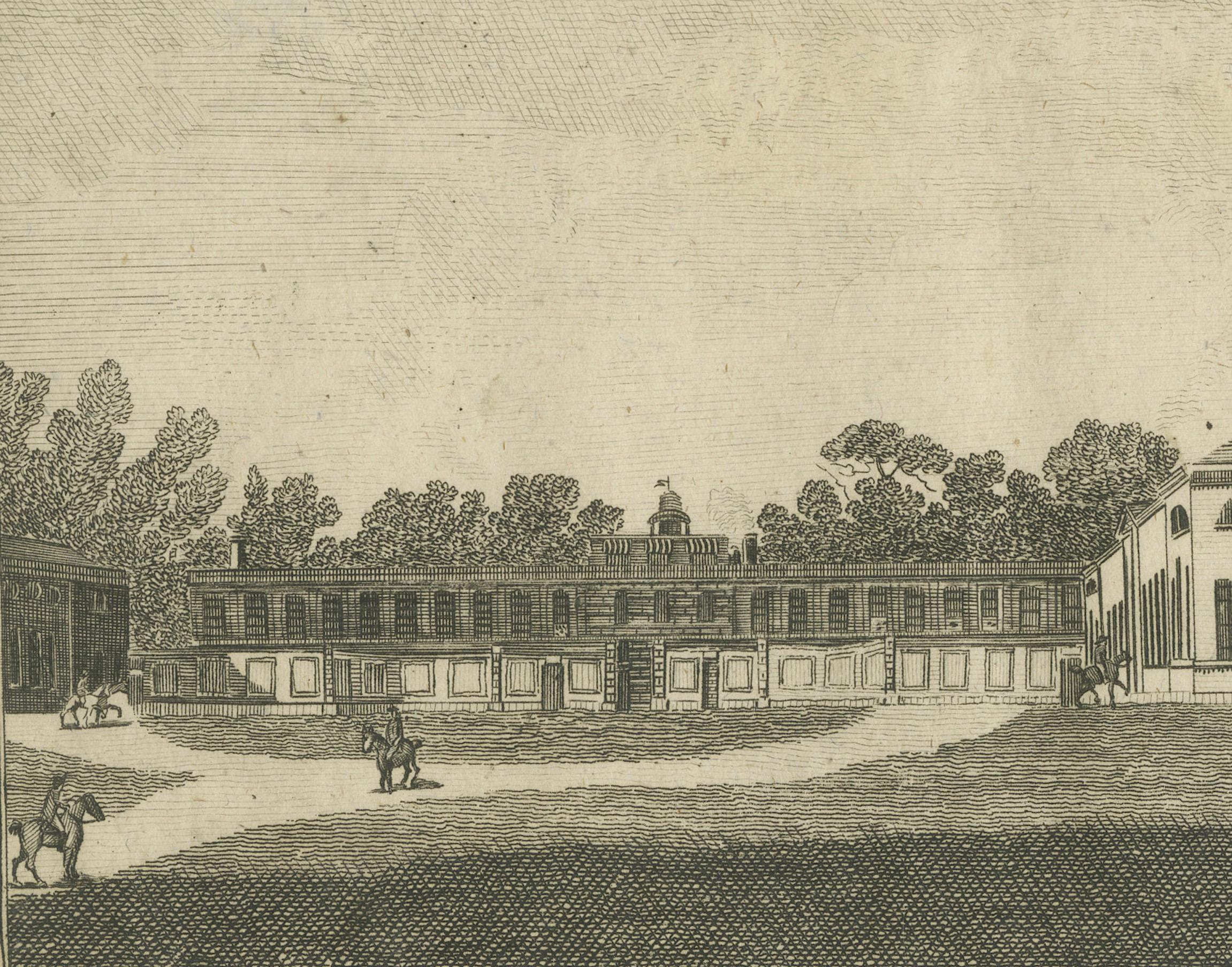 Stallungen und Tennisplatz des Duke of Bedford in der historischen Woburn Abbey, 1757 (Mitte des 18. Jahrhunderts) im Angebot