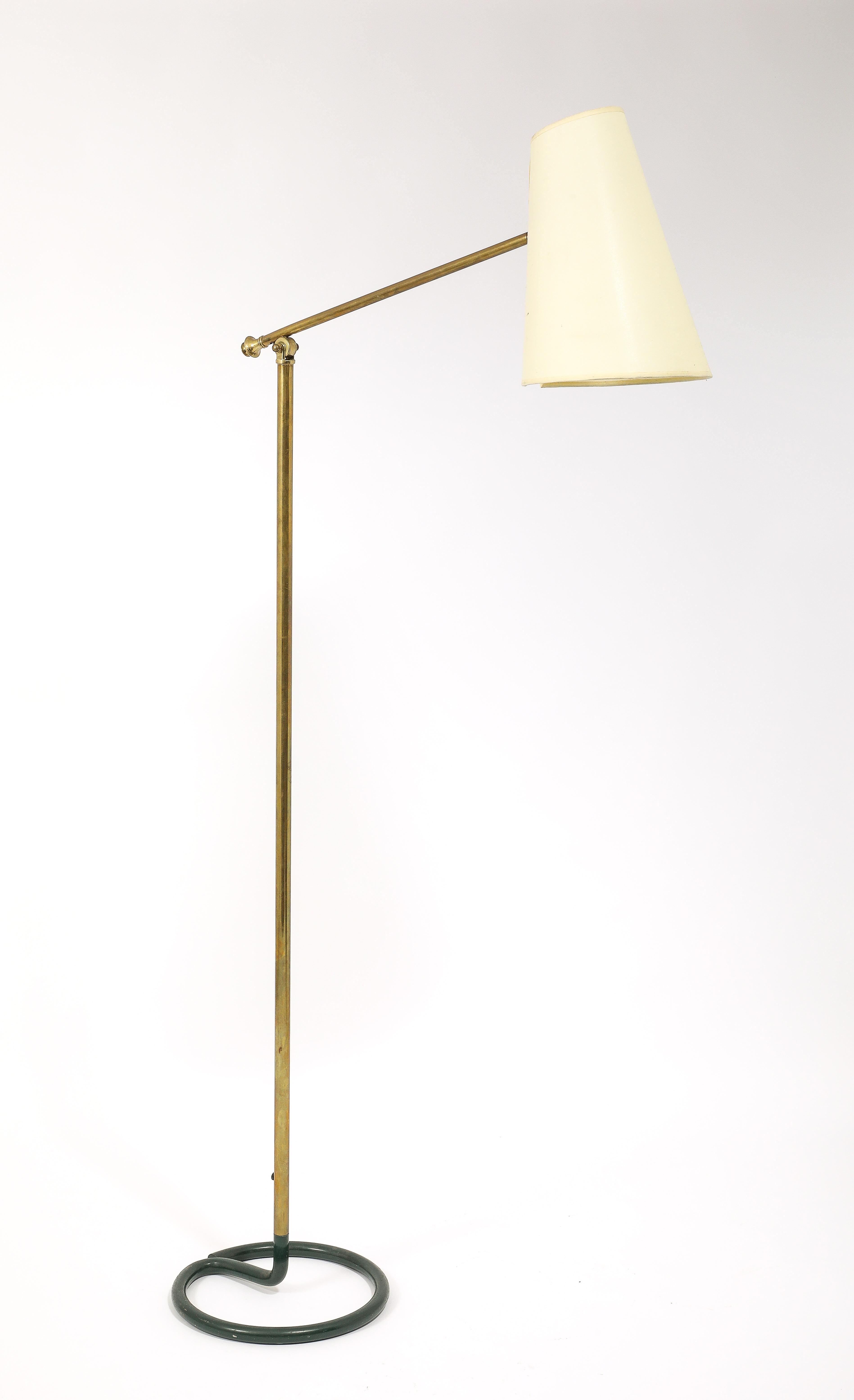 Stablet Hunter Green & Brass Floor Lamps, France 1950's For Sale 4