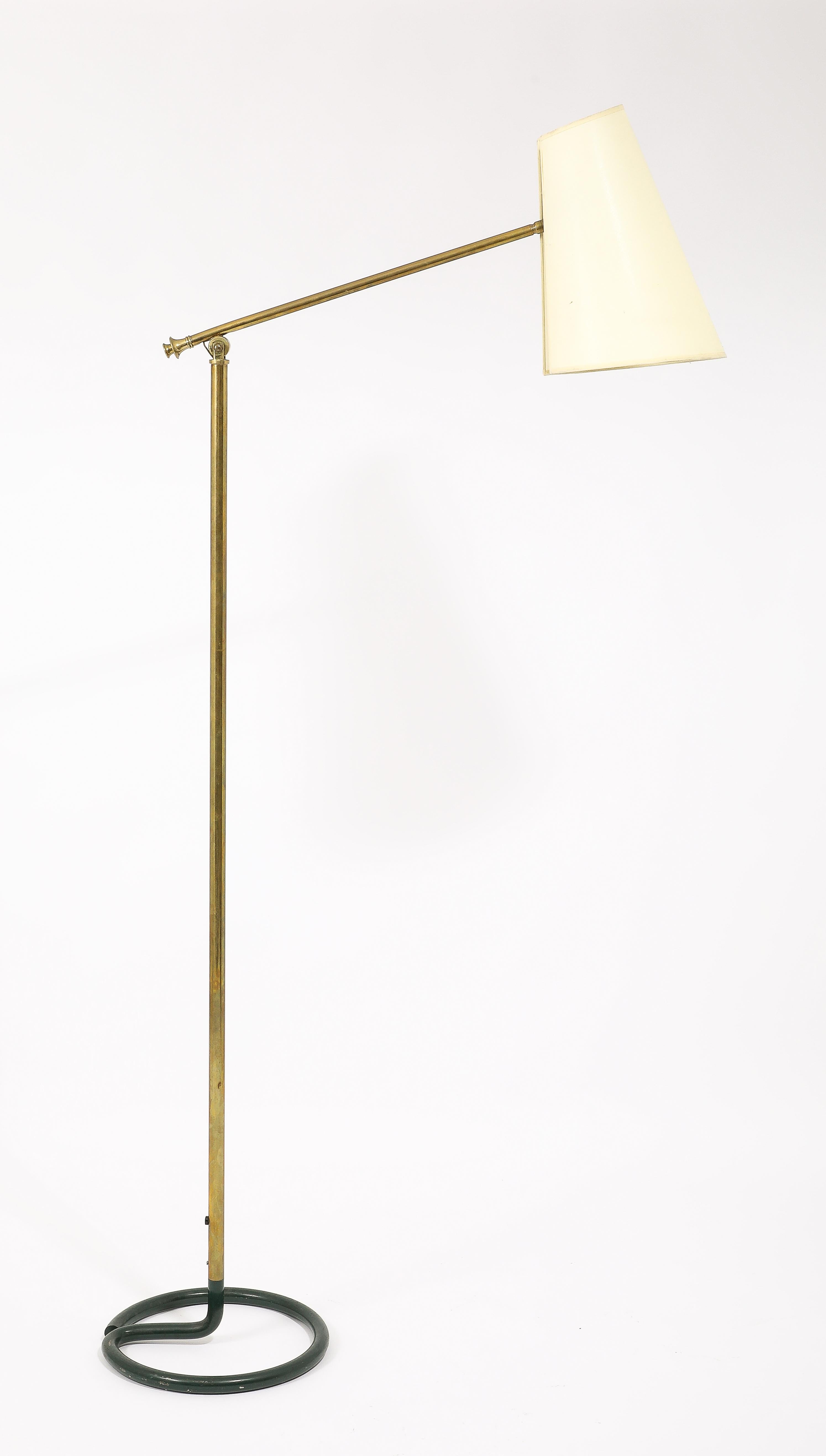 Stablet Hunter Green & Brass Floor Lamps, France 1950's For Sale 8