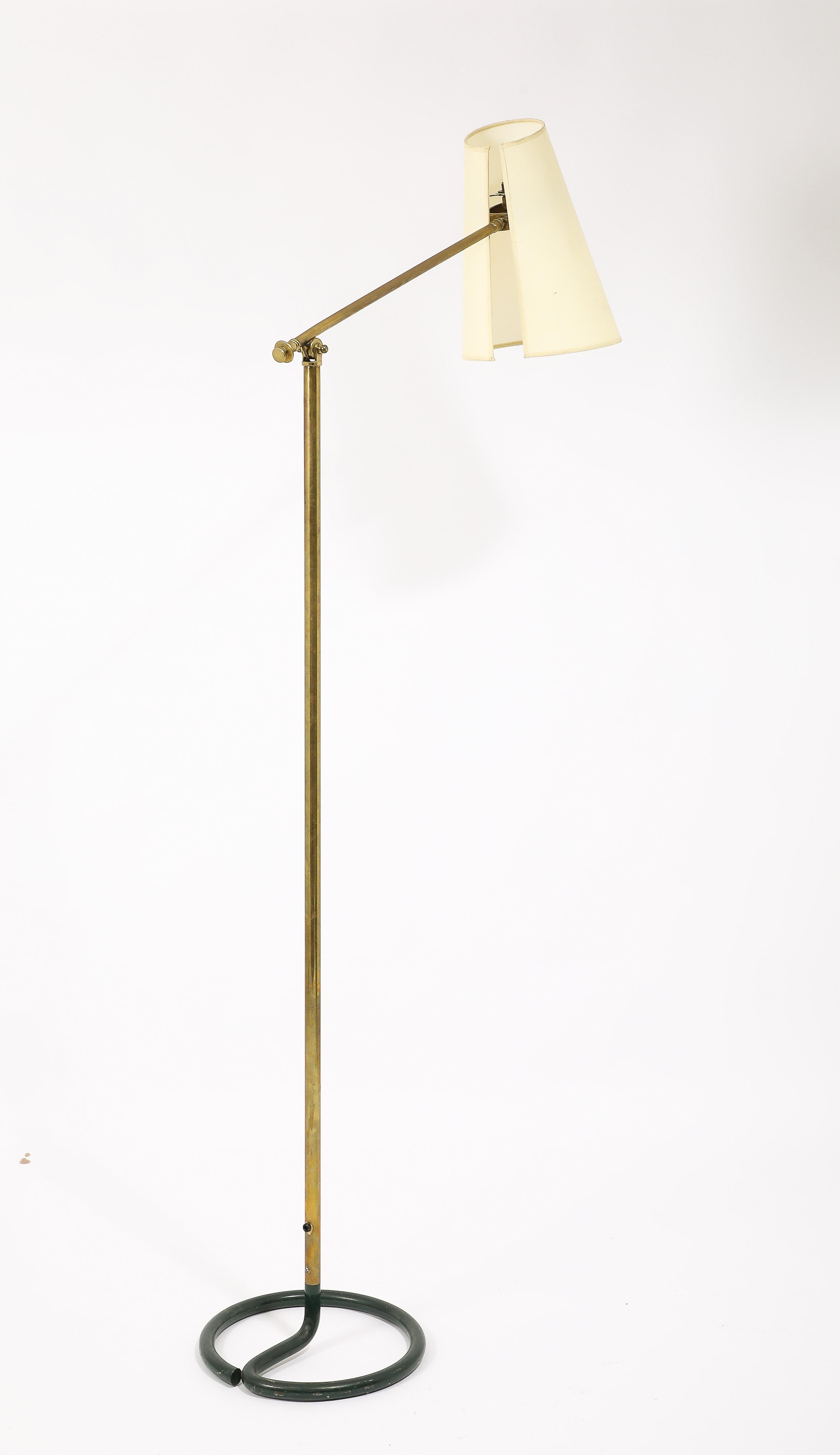 Stablet Hunter Green & Brass Floor Lamps, France 1950's For Sale 9