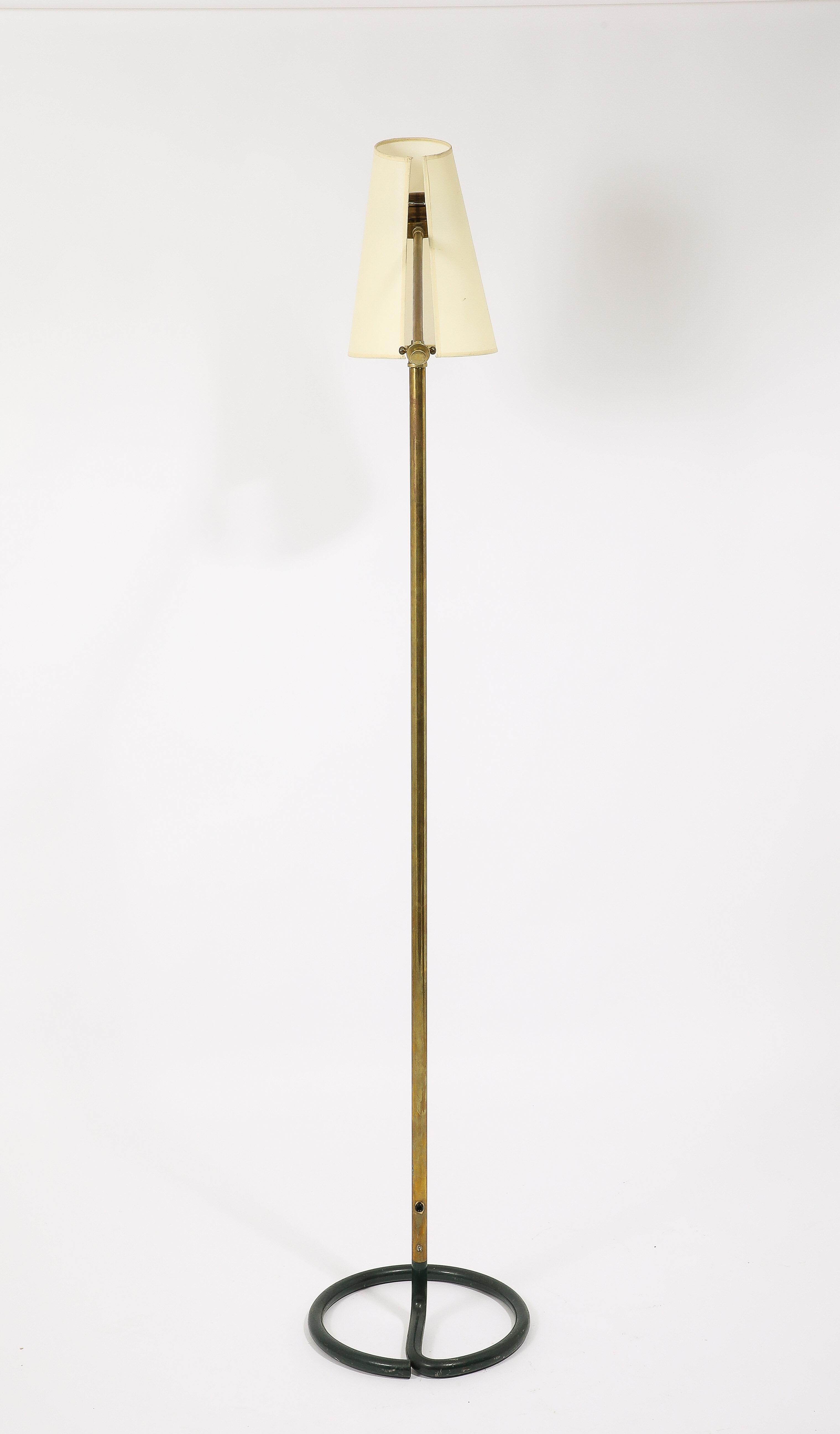 Stablet Hunter Green & Brass Floor Lamps, France 1950's For Sale 11