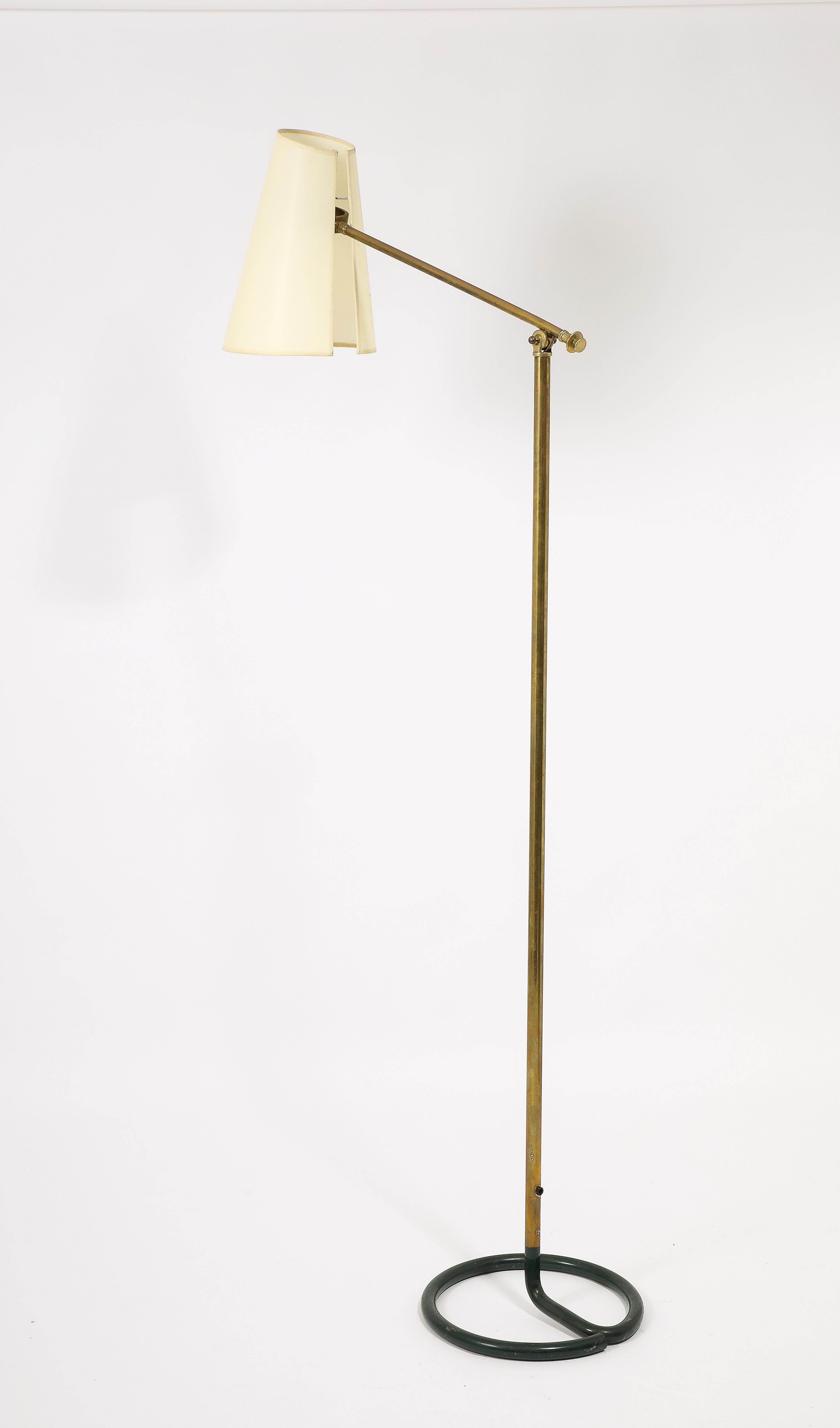 Stablet Hunter Green & Brass Floor Lamps, France 1950's For Sale 12