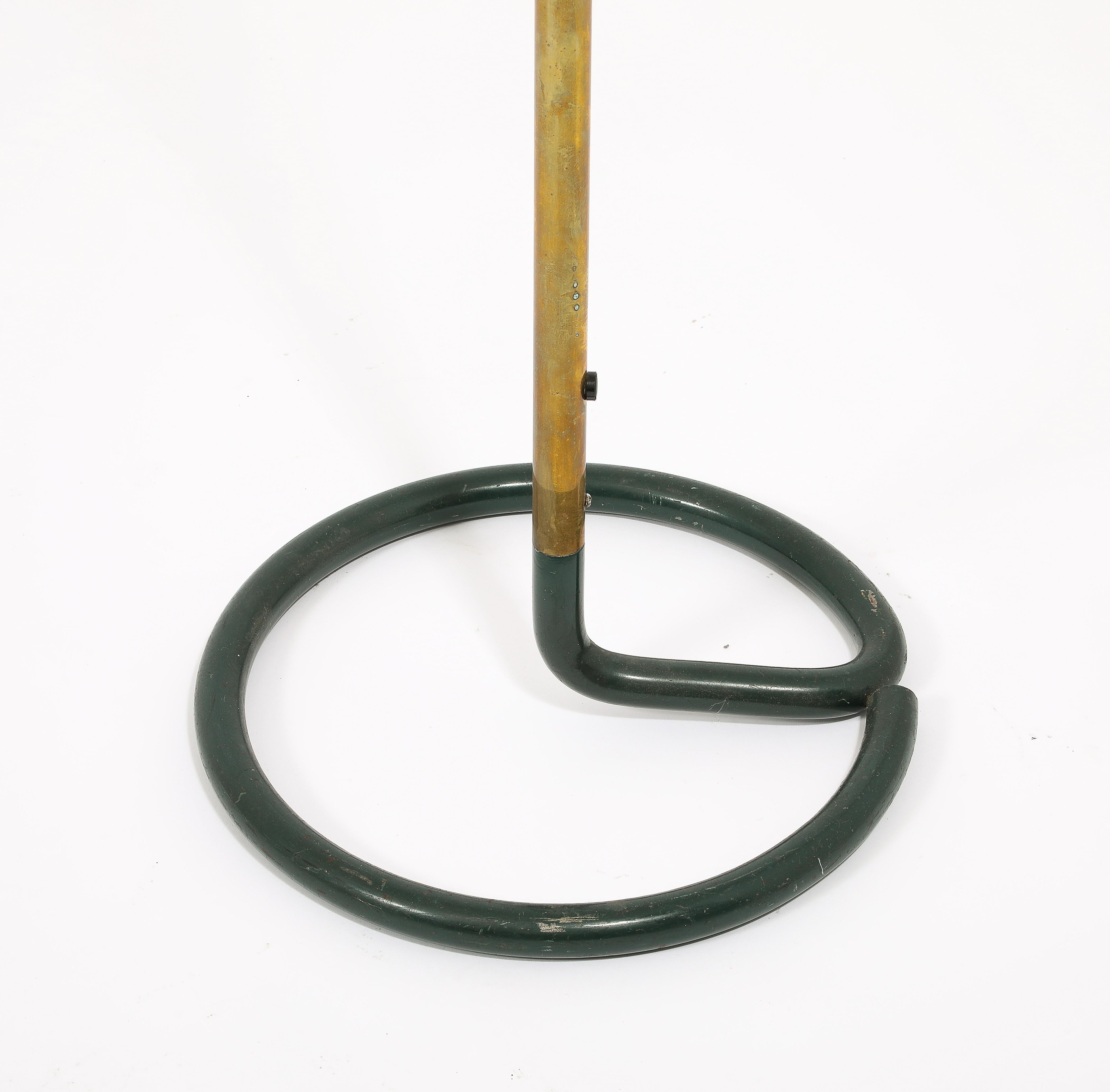 Mid-Century Modern Stablet Hunter Green & Brass Floor Lamps, France 1950's For Sale