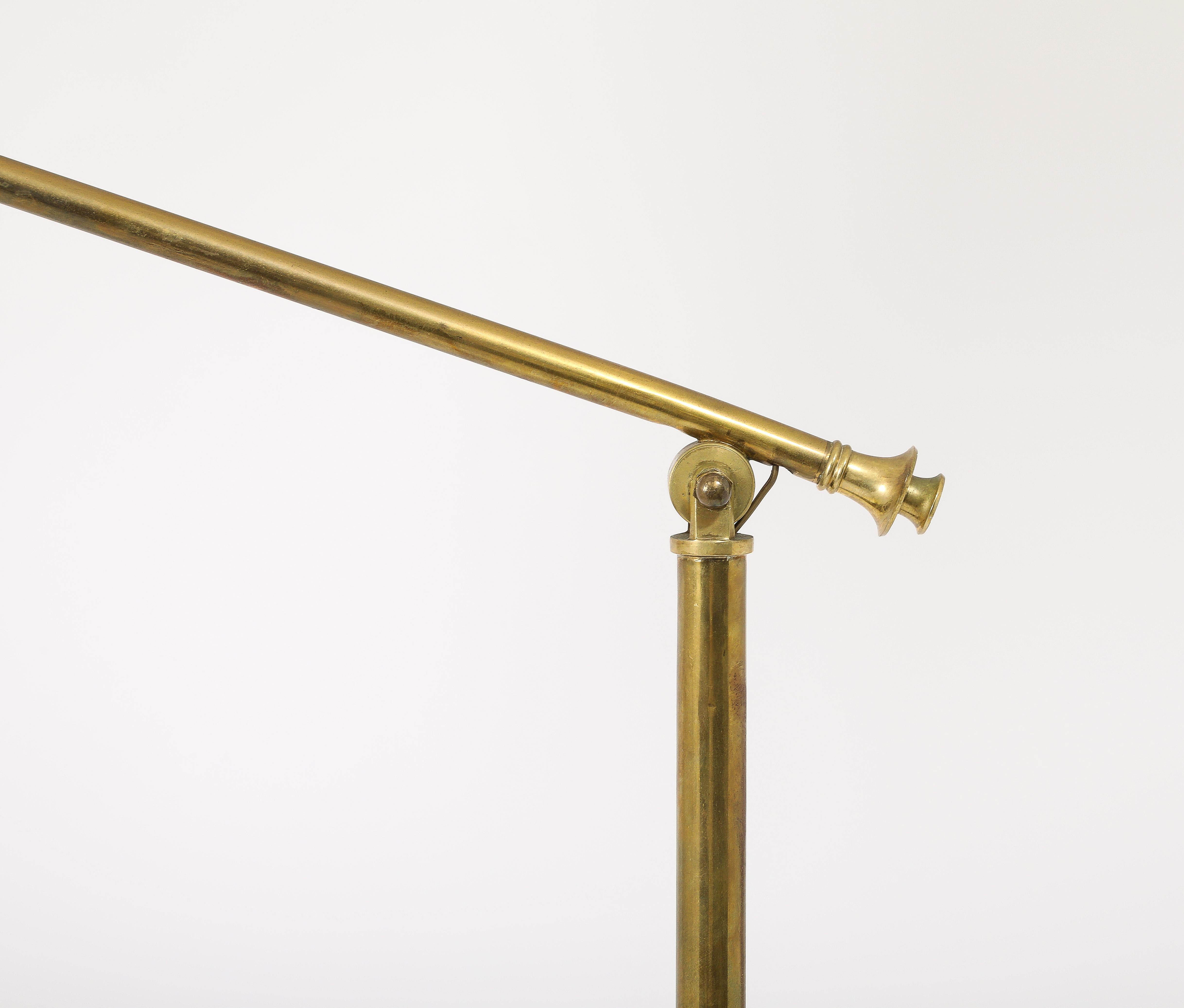 French Stablet Hunter Green & Brass Floor Lamps, France 1950's For Sale