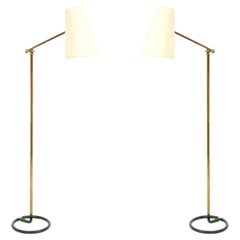 Stablet Hunter Green & Brass Floor Lamps, France 1950's