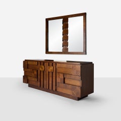 Staccato Brutalist Dresser and Mirror by Lane