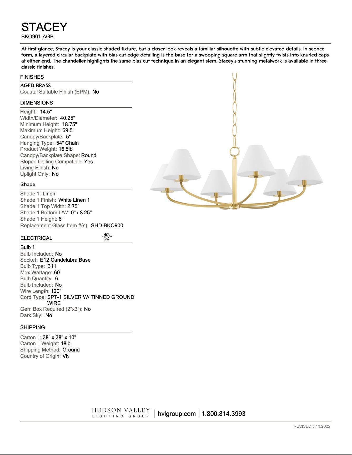 XXI secolo e contemporaneo Lampadario Stacey a 6 luci di Hudson Valley in vendita