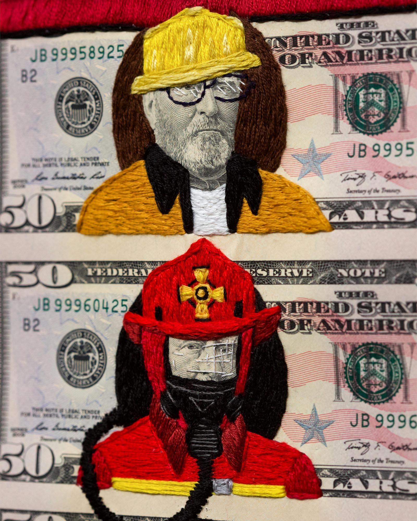 Stacey Lee Webber

We The People: Grant Firemen

27” x 18.5” Framed

hand stitched paper currency

2022