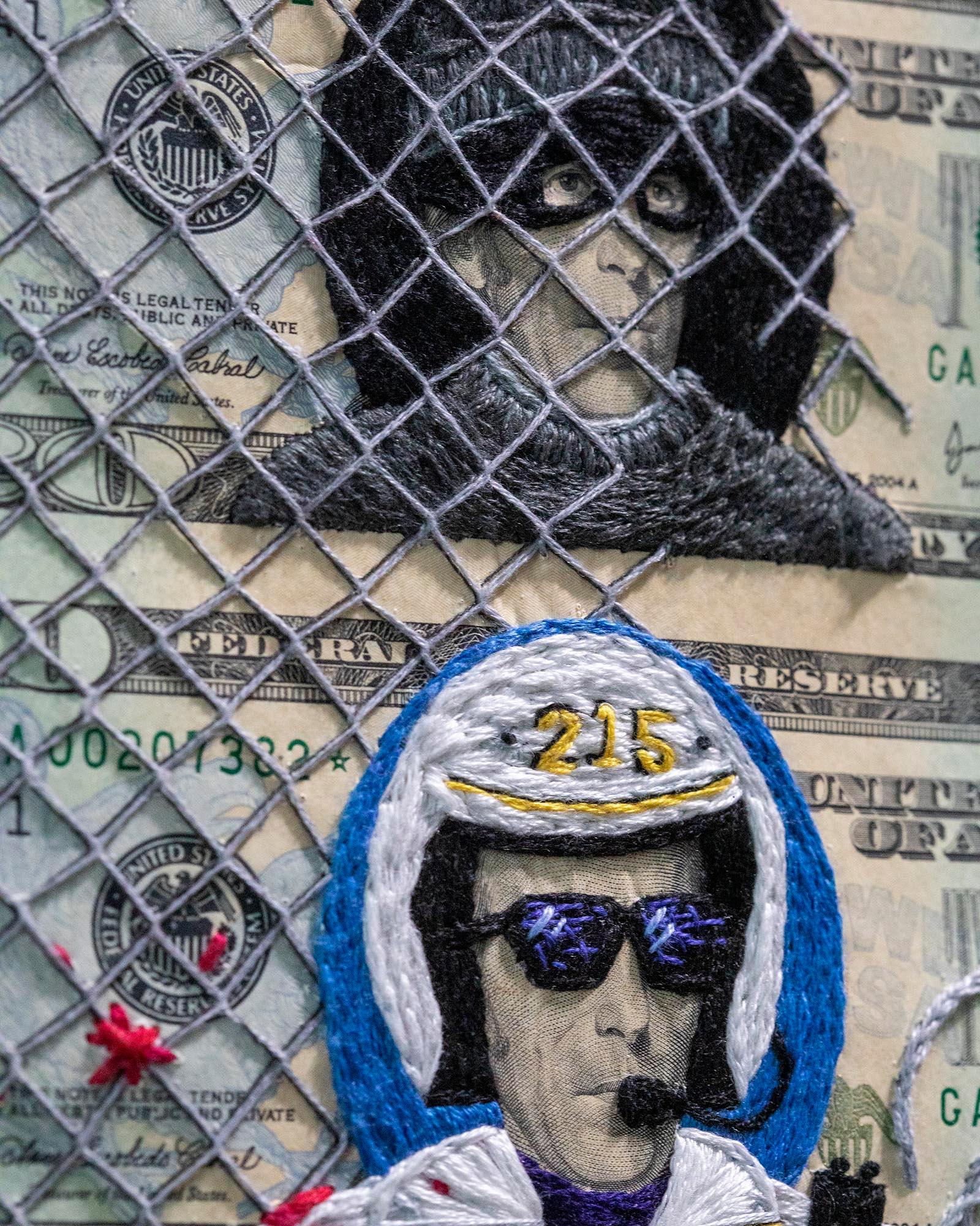 Stacey Lee Webber

We The People: Jackson Cops & Robbers

27” x 18.5” Framed

hand stitched paper currency

2022