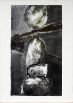 "Floating Stones" Monoprint in Ink on Heavy Paper