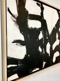 Wintersong, Original Framed Minimalist Black and White Abstract Diptych Painting