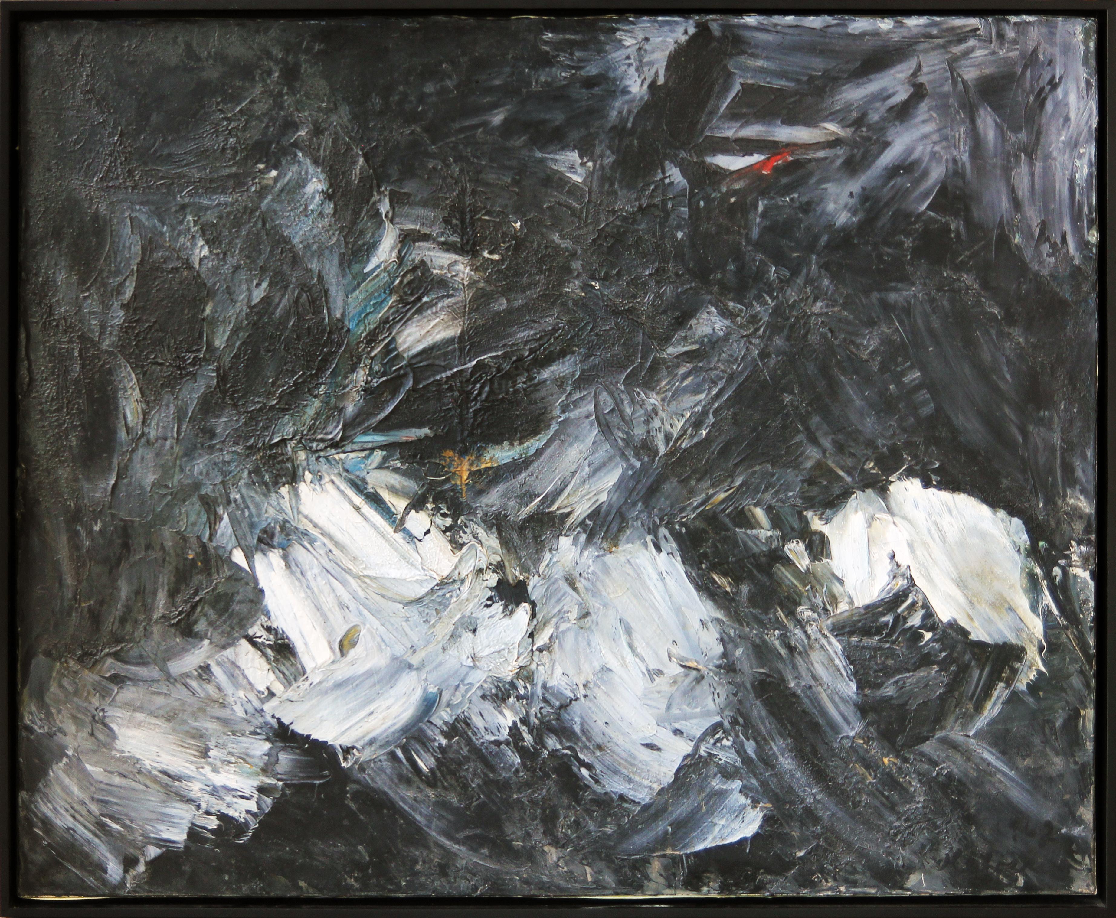 Abstract Painting Stacha Halpern - Peinture expressionniste abstraite en noir et blanc