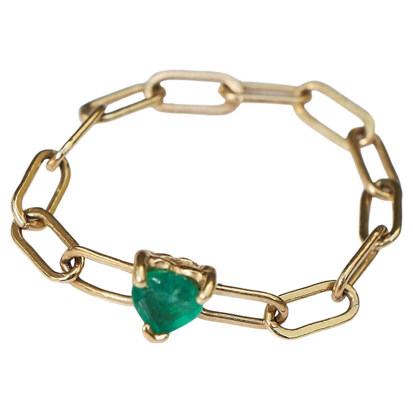 Stack Gold Chain Ring Heart Emerald 14K J Dauphin For Sale