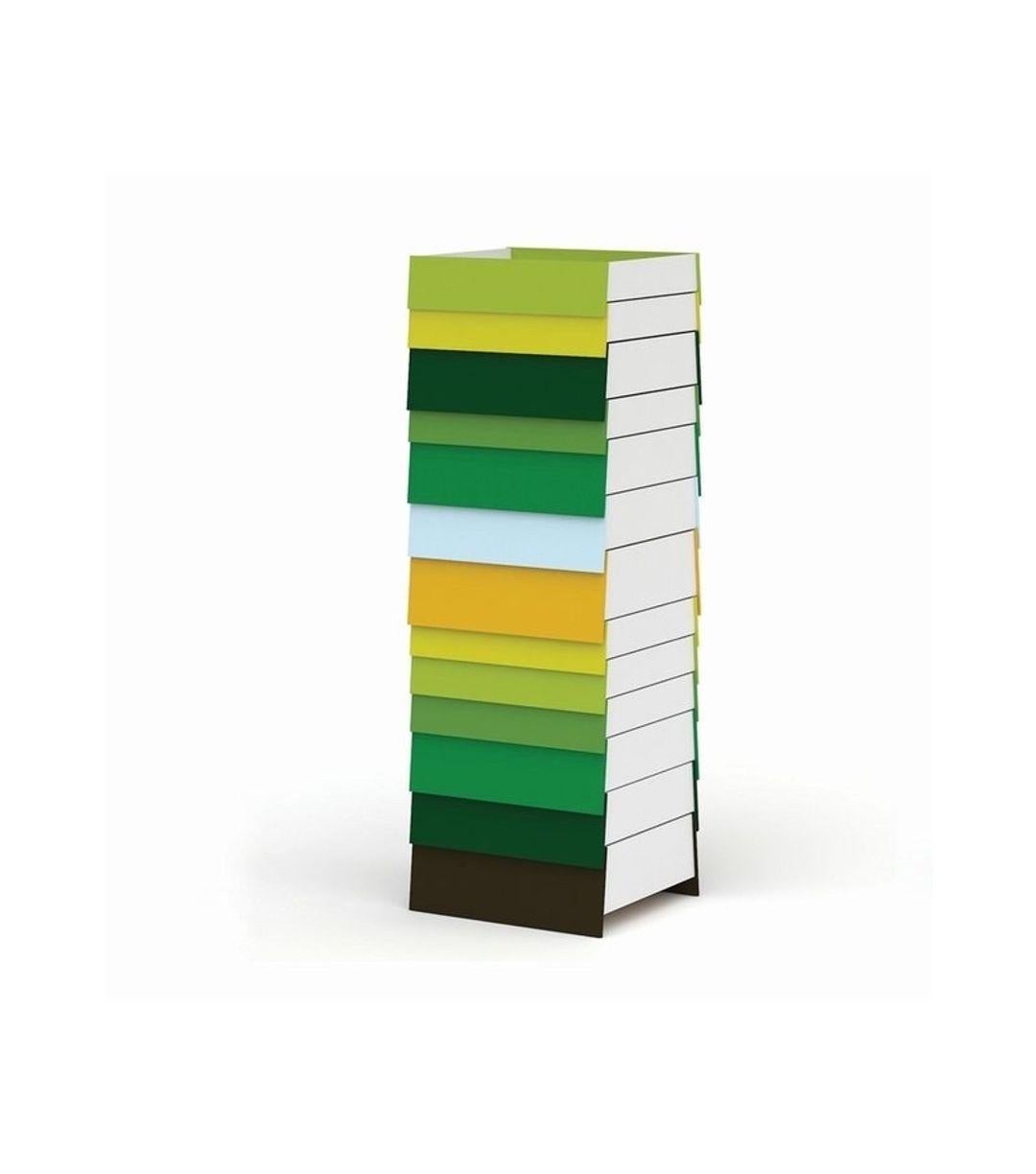 Challenging the conventions of a traditional drawer unit, Stack consists of individual, multicoloured drawers that appear suspended above one another and open in both directions, creating an irregular composition.

n this innovative design Shay