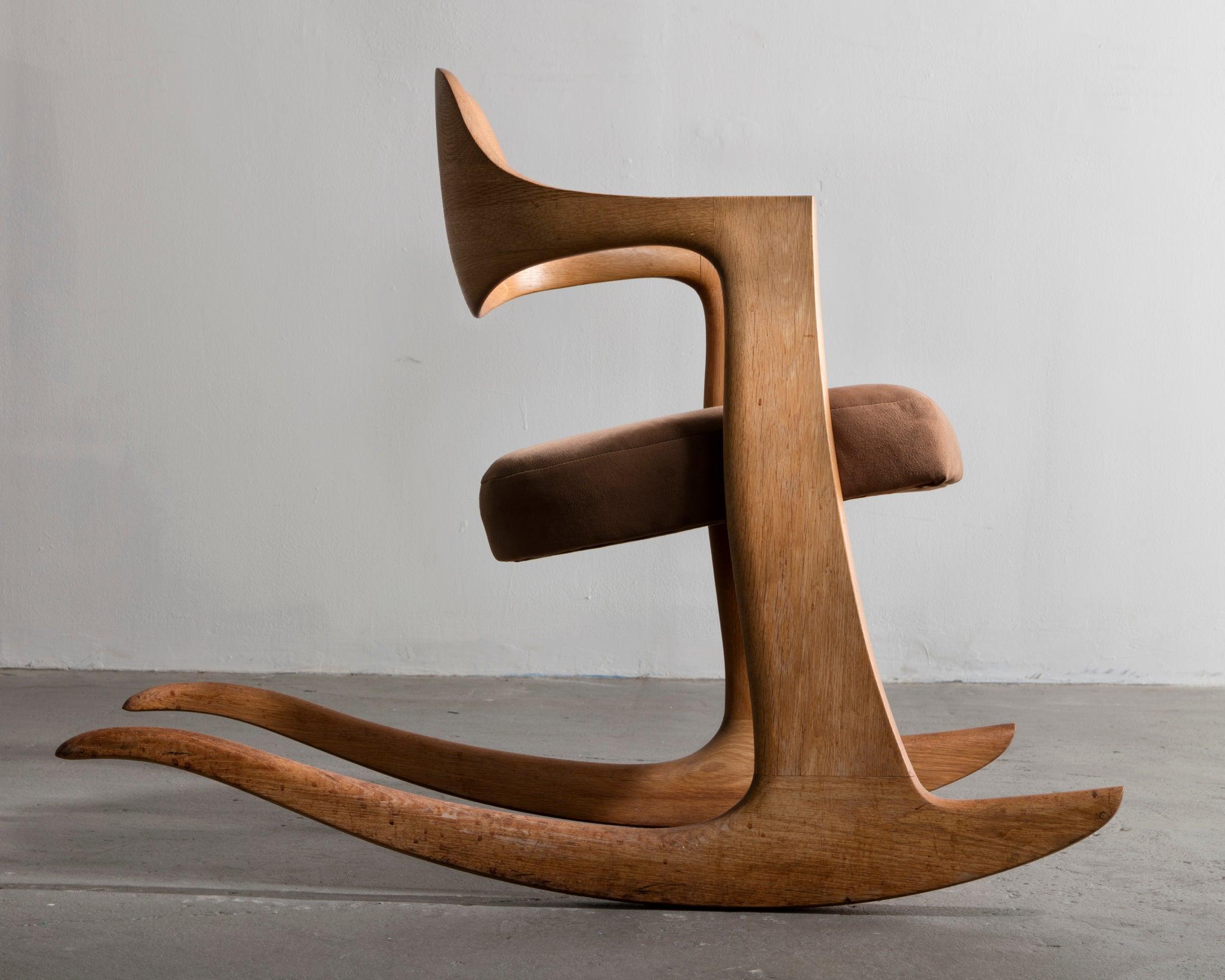 American Stack Laminated and Carved Oak Quinn Rocker by Wendell Castle, 1977
