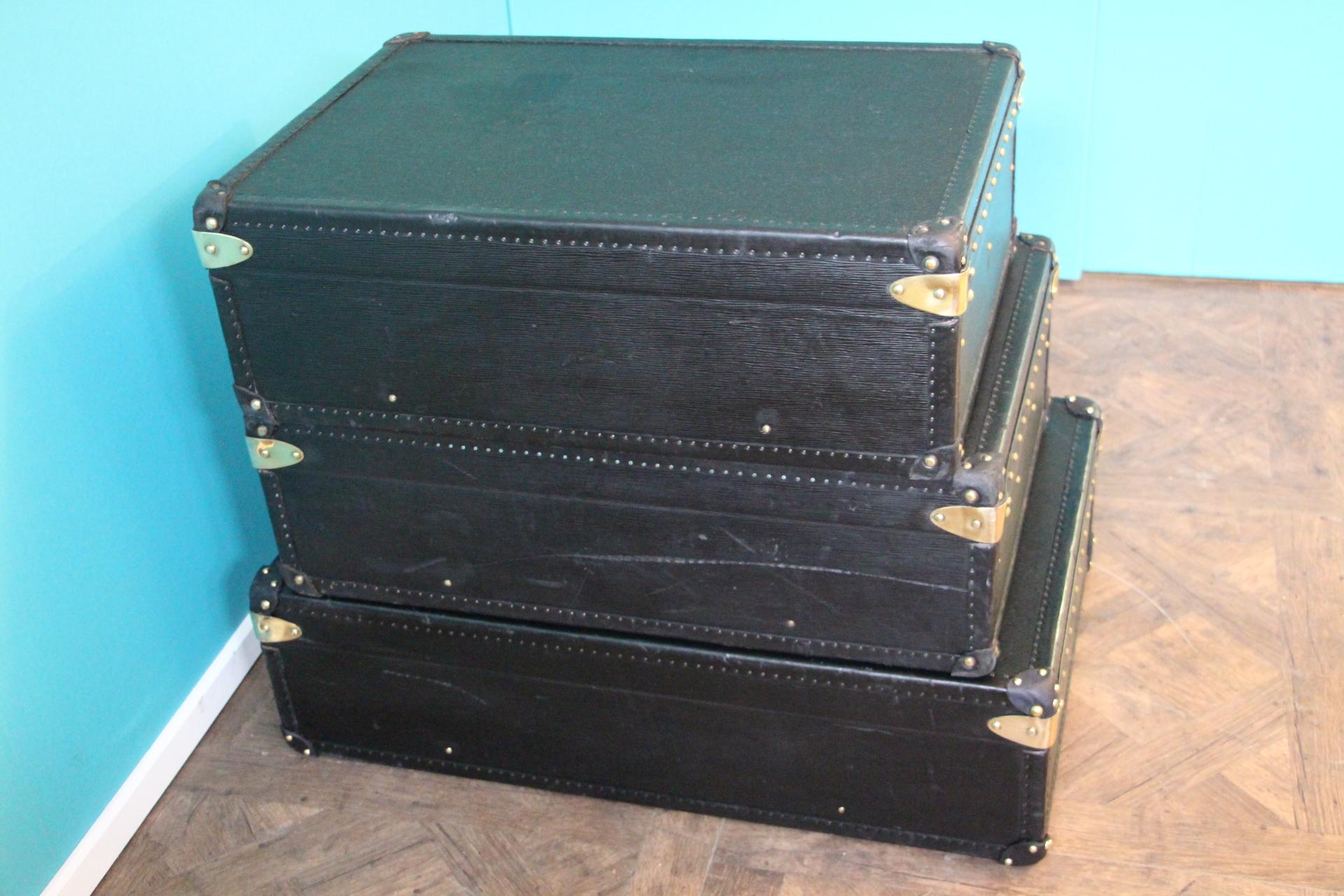 Late 20th Century Stack of Black Louis Vuitton Alzer Suitcases, Louis Vuitton Trunks Louis Vuitton