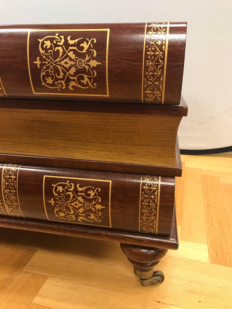 Stack of Books Coffee Cocktail Table with Three Drawers and Glass Display  Top For Sale at 1stDibs