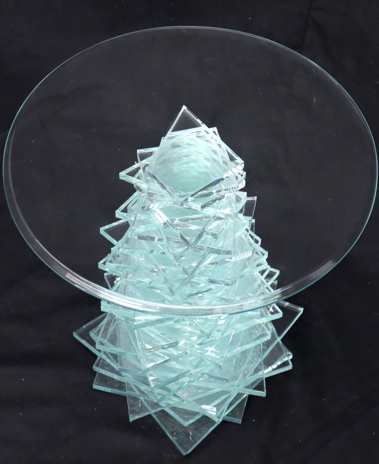 Stack of Cut Glass Base Round Top Side Coffee Table Arts and Crafts For