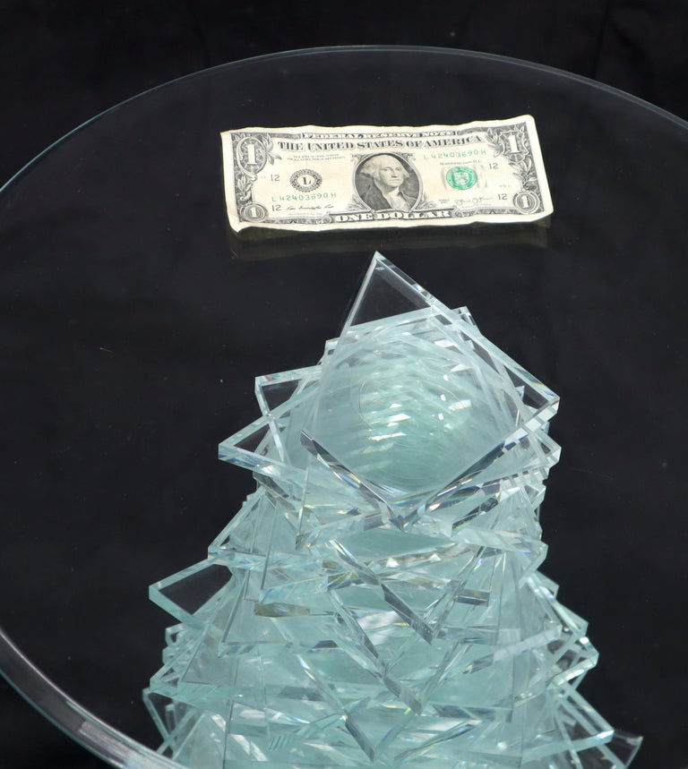 Stack of Cut Glass Base Round Top Side Coffee Table Arts and Crafts For