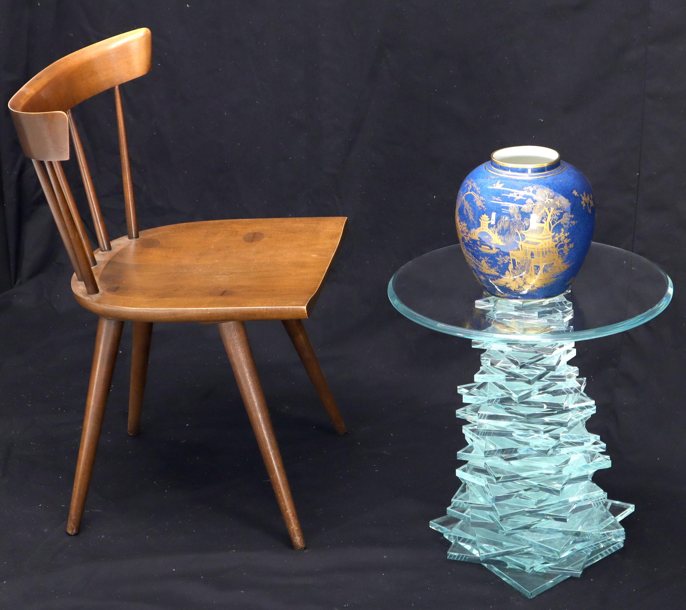 Decorative creatively stacked cut glass base round top side, occasional table, pedestal or stand.