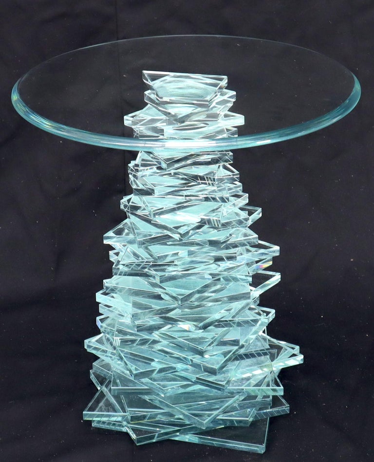 Stack of Cut Glass Base Round Top Side Coffee Table Arts and Crafts For