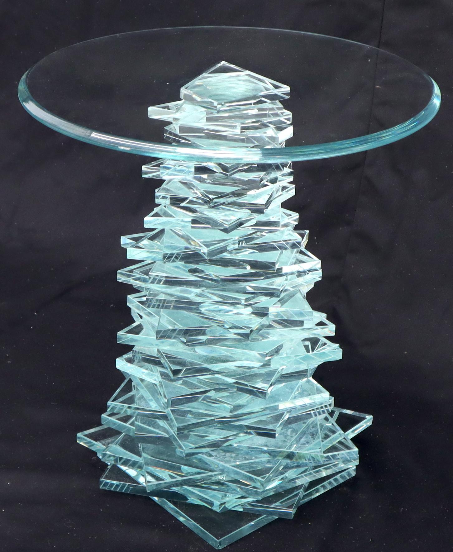 Stack of Cut Glass Base Round Top Side Coffee Table Arts & Craft (amerikanisch) im Angebot