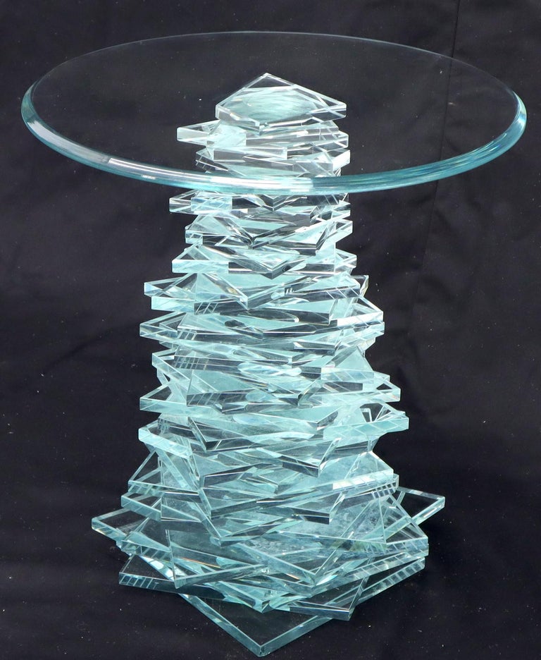 Stack of Cut Glass Base Round Top Side Coffee Table Arts and Crafts For