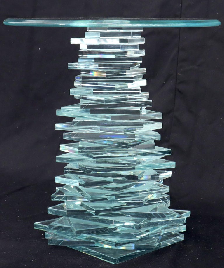 Stack of Cut Glass Base Round Top Side Coffee Table Arts and Crafts For