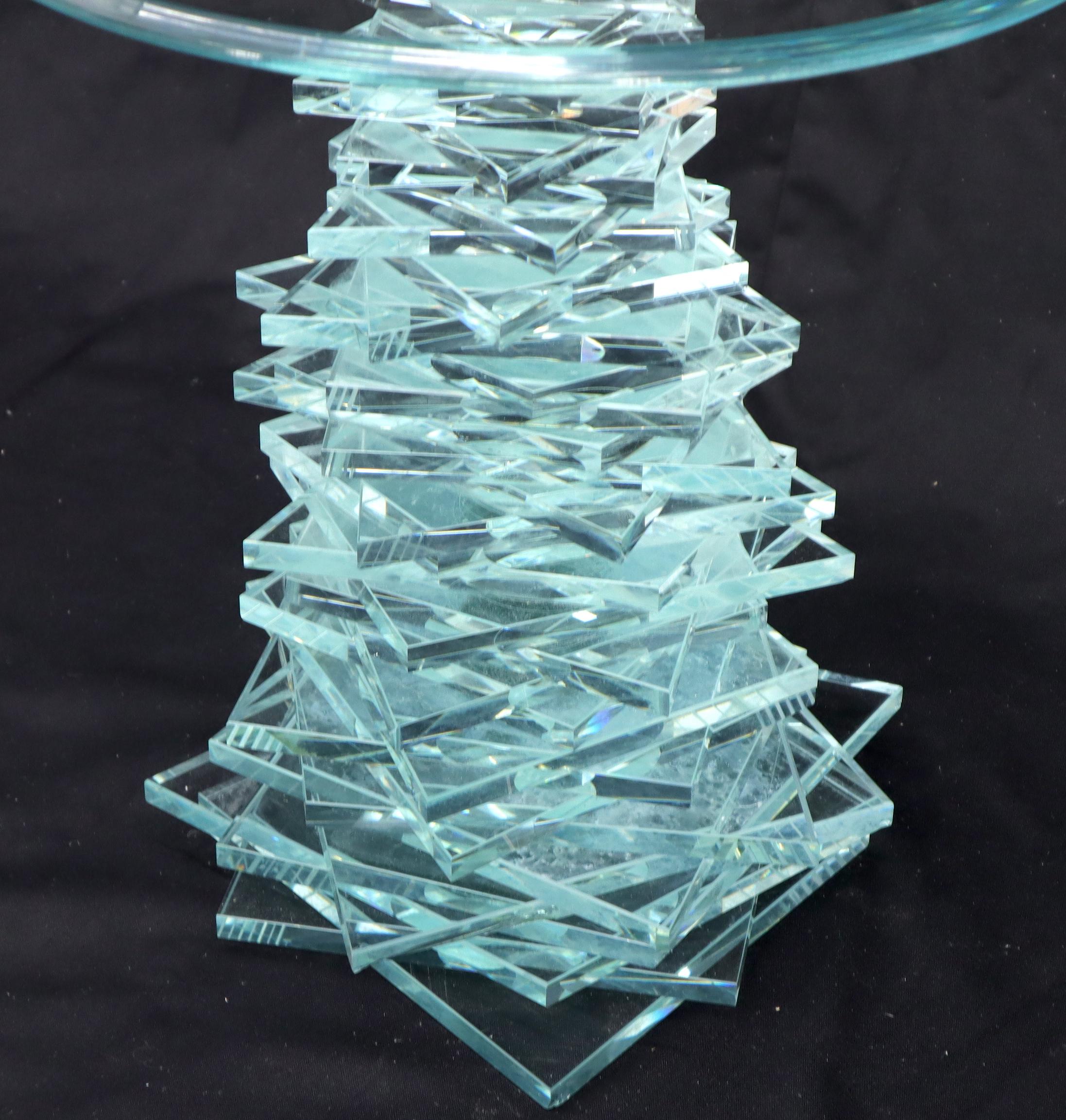 Stack of Cut Glass Base Round Top Side Coffee Table Arts & Crafts In Excellent Condition For Sale In Rockaway, NJ