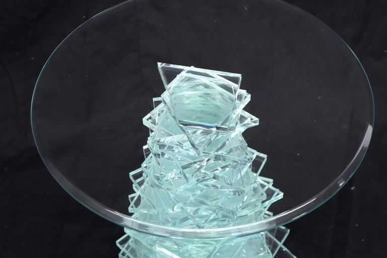 Stack of Cut Glass Base Round Top Side Coffee Table Arts and Crafts For