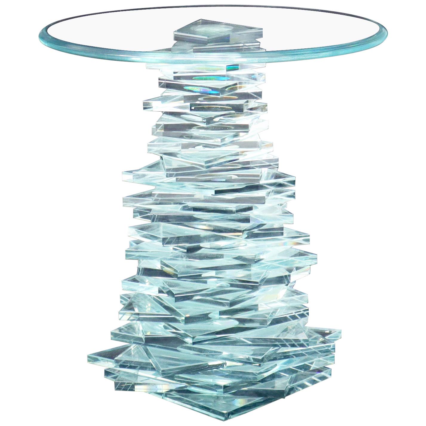 Stack of Cut Glass Base Round Top Side Coffee Table Arts & Craft im Angebot