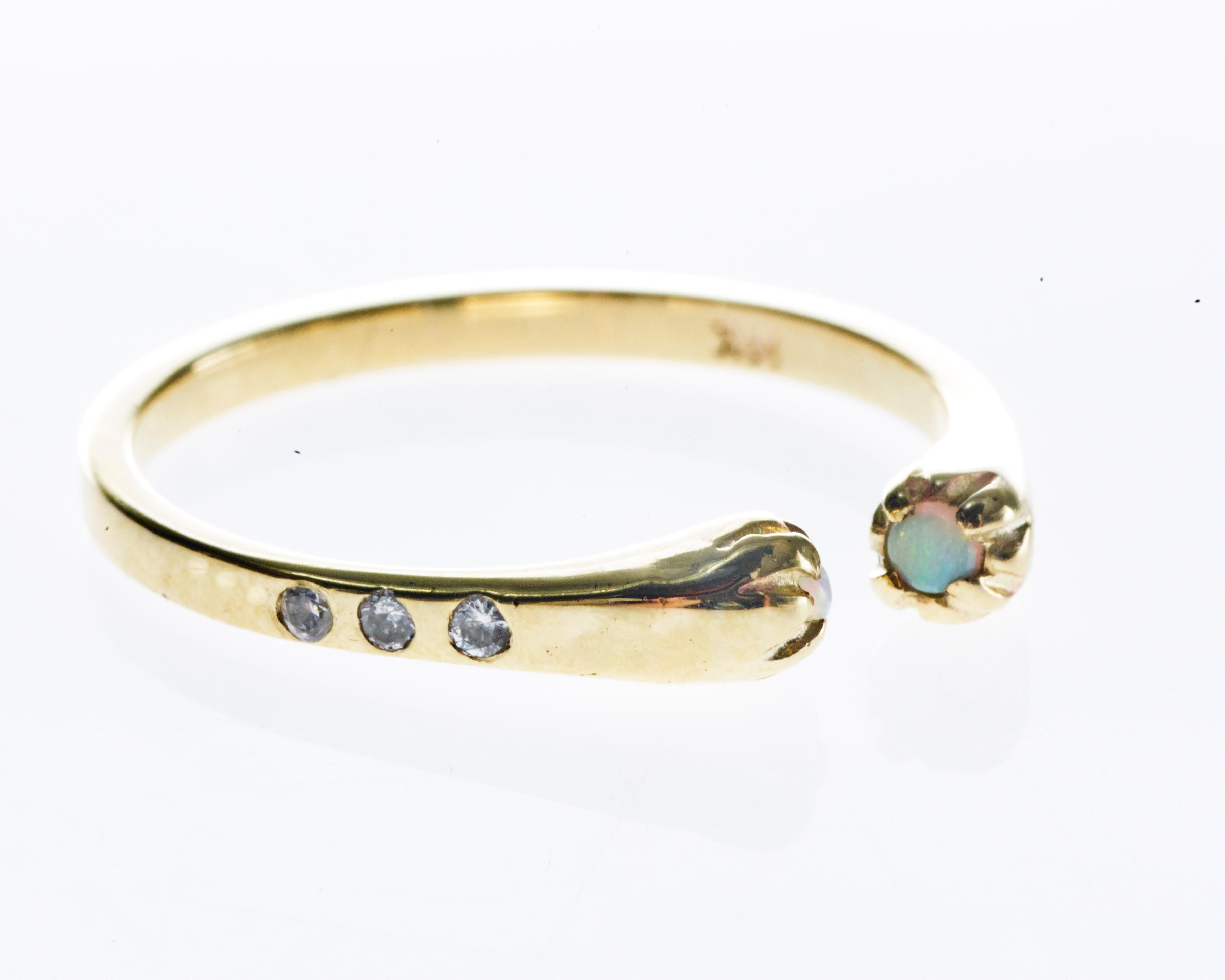 Contemporary Stack Ring Gold Ring White Diamond Opal  Stackable For Sale