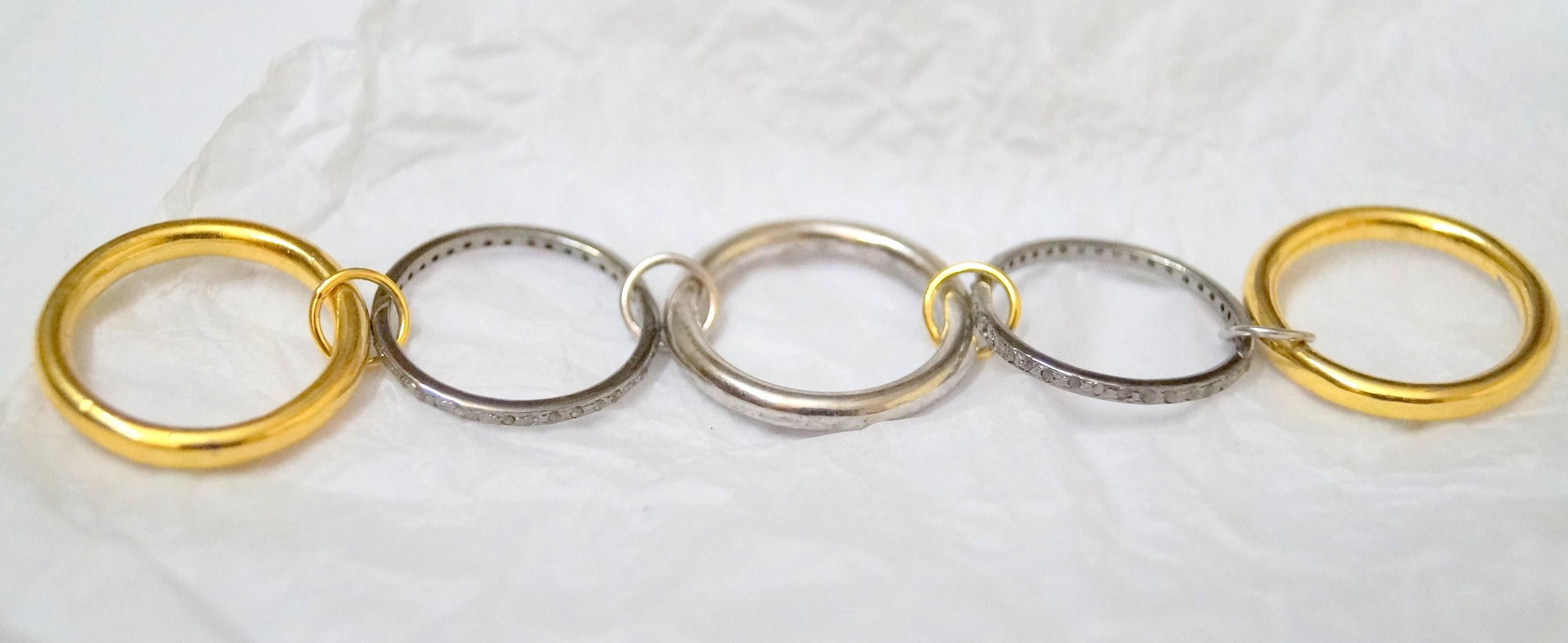 Taglio a rosa Anello a pila Pave di diamanti naturali in argento sterling a doppio tono in vendita