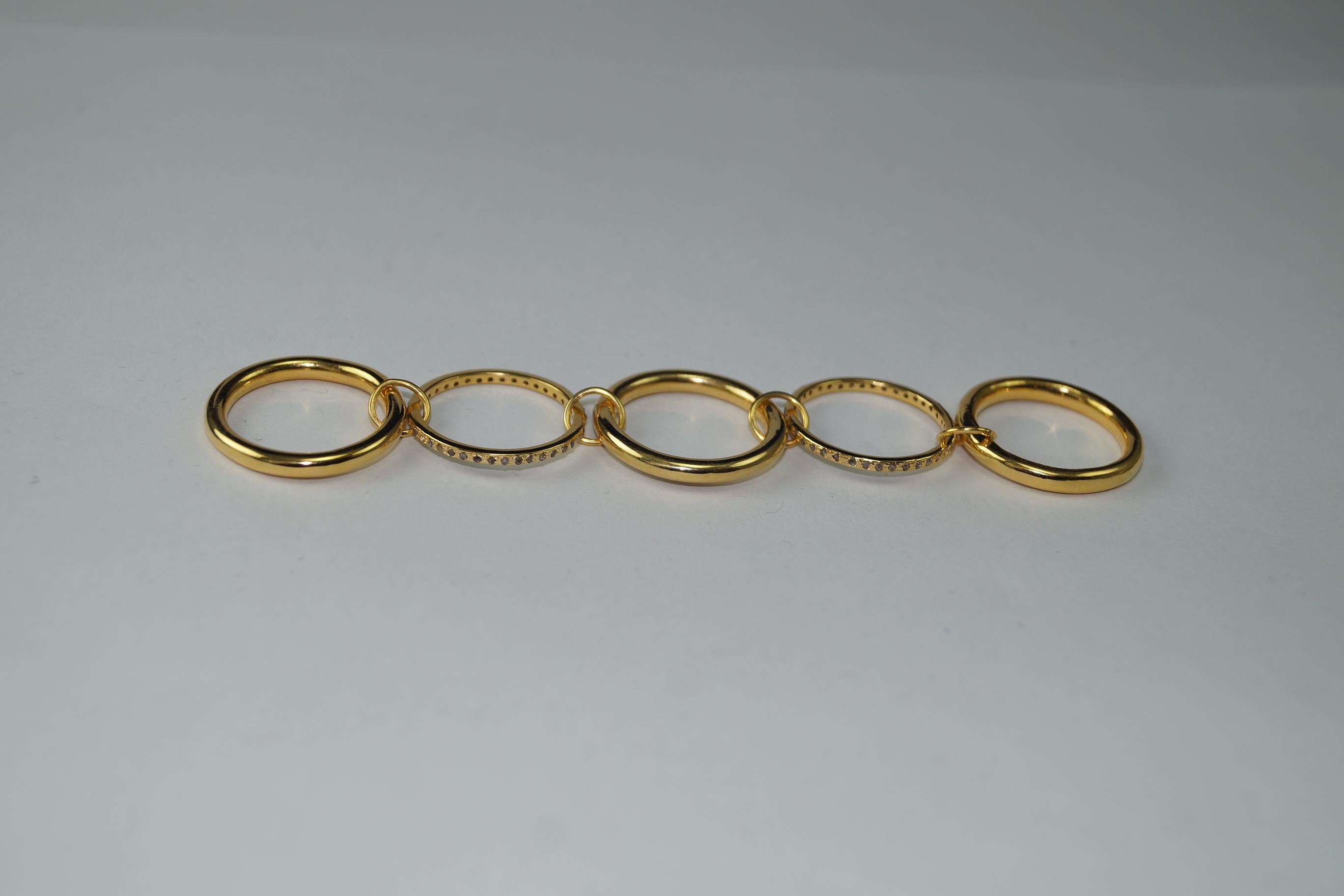 Contemporary Stack ring Natural pave diamonds sterling silver with yellow gold plating For Sale