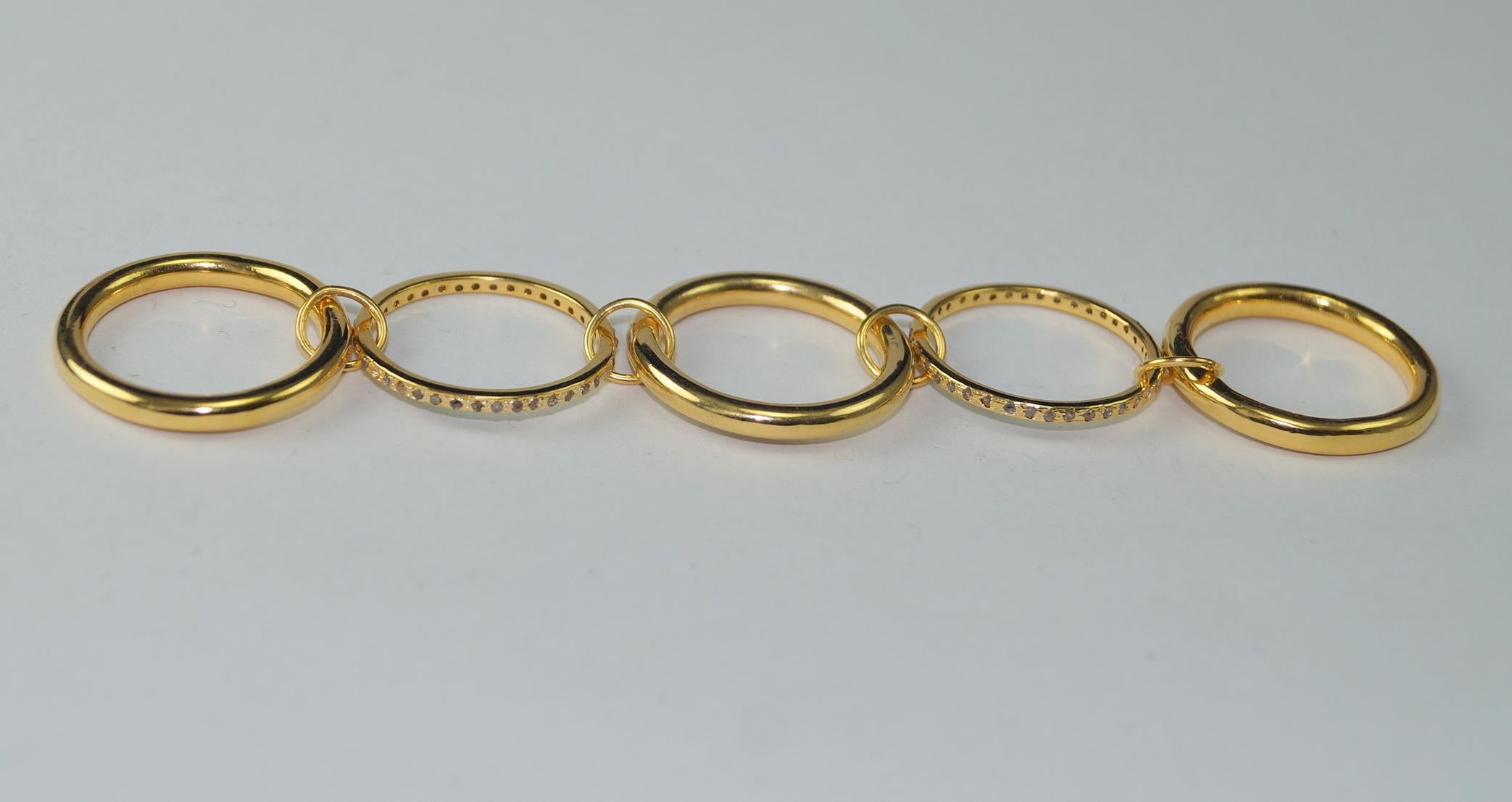 Stack-Ring Natürliche Pave-Diamanten Sterlingsilber mit Gelbgoldbeschichtung (Rosenschliff) im Angebot