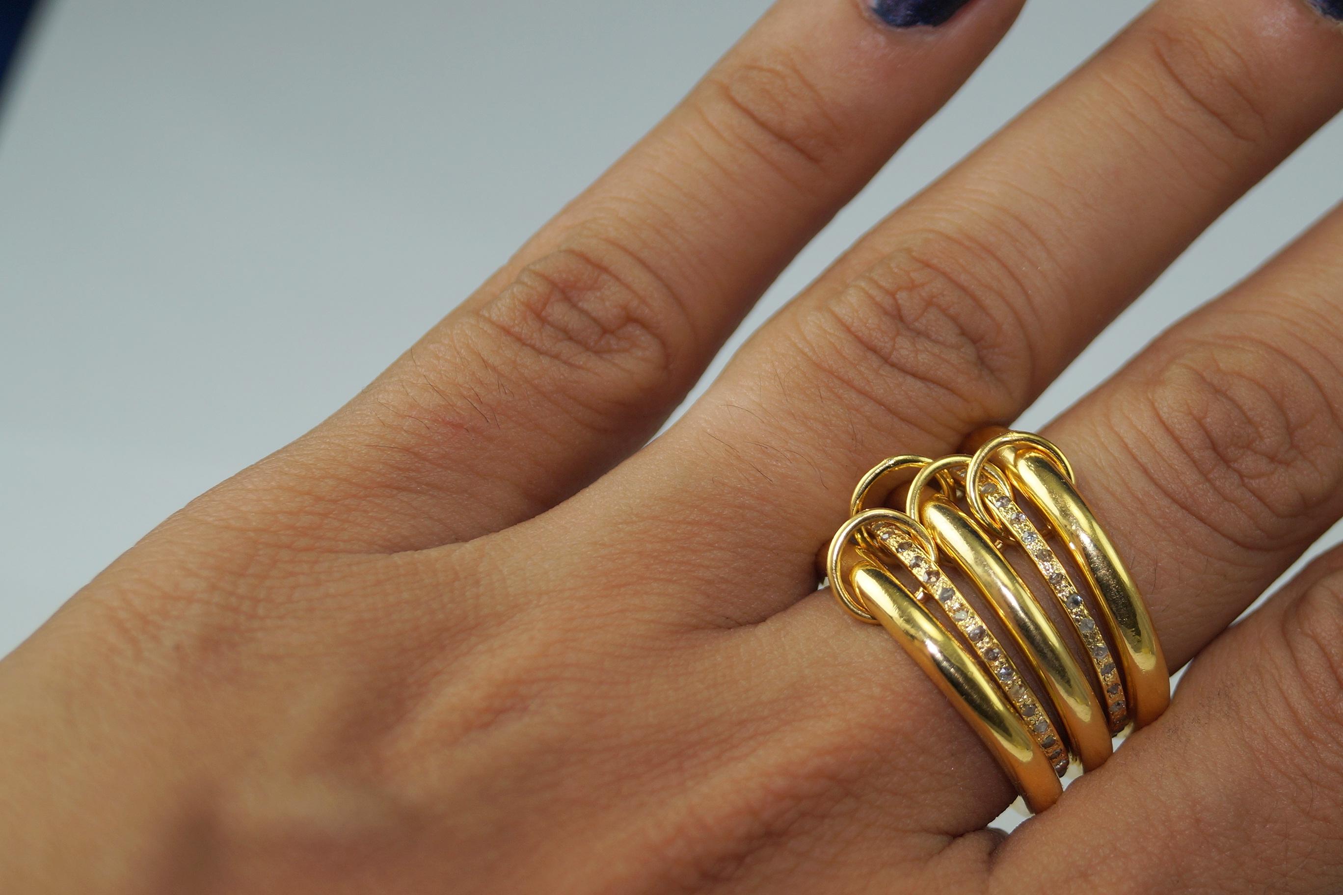 Stack-Ring Natürliche Pave-Diamanten Sterlingsilber mit Gelbgoldbeschichtung für Damen oder Herren im Angebot