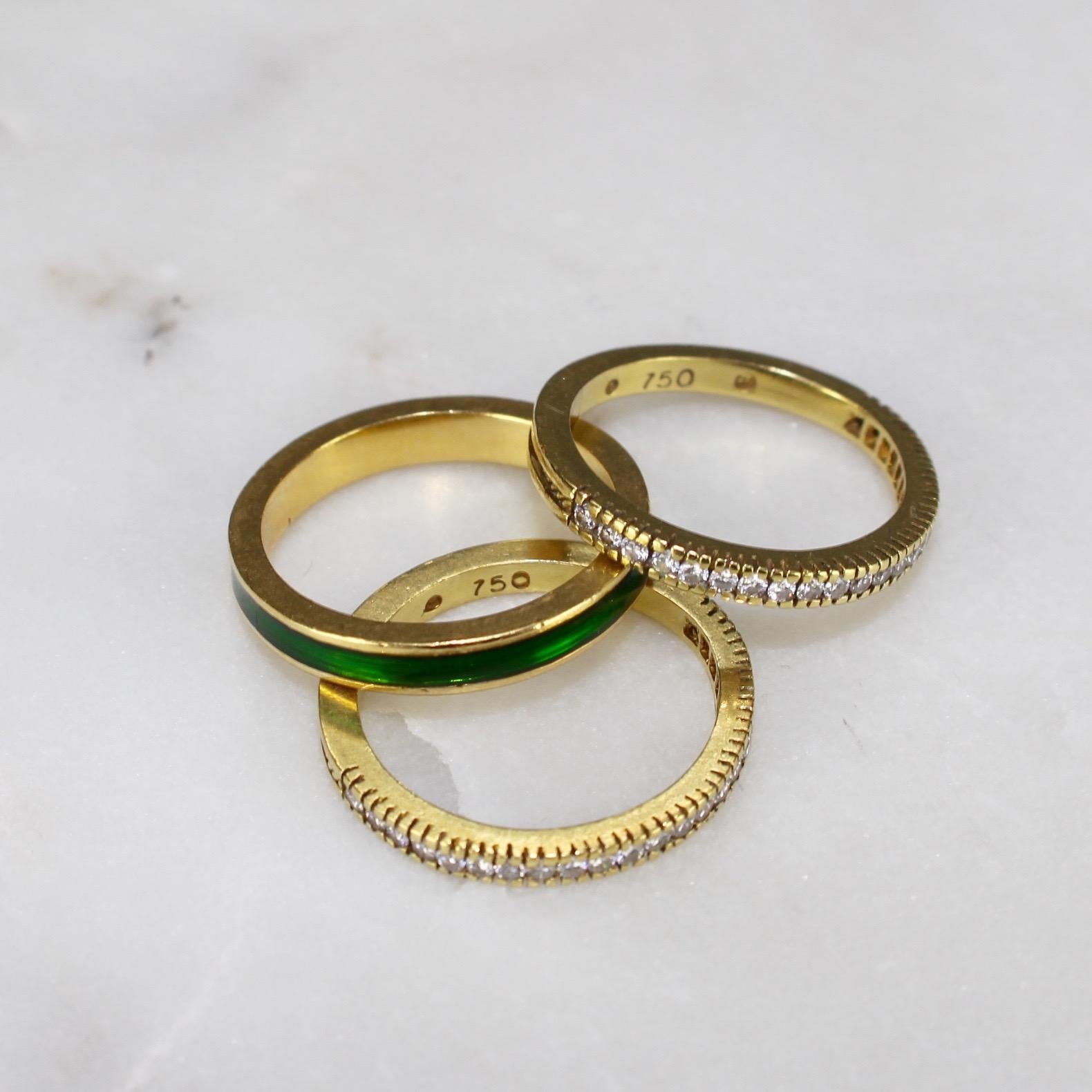 Stack Rings with Green Enamel and Diamonds, circa 1990s 4