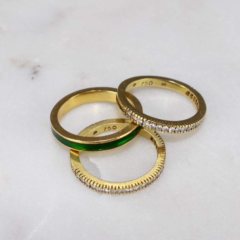 Stack Rings with Green Enamel and Diamonds, circa 1990s For Sale at 1stDibs