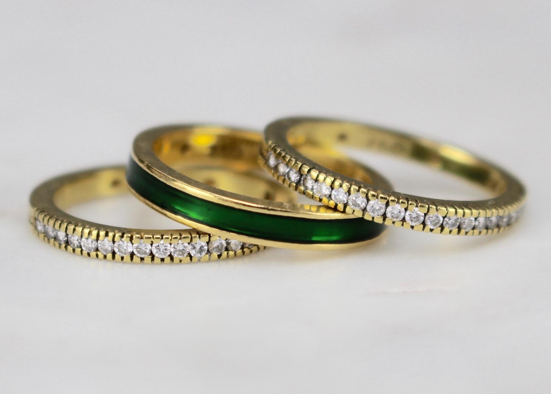 Stack Rings with Green Enamel and Diamonds, circa 1990s 5