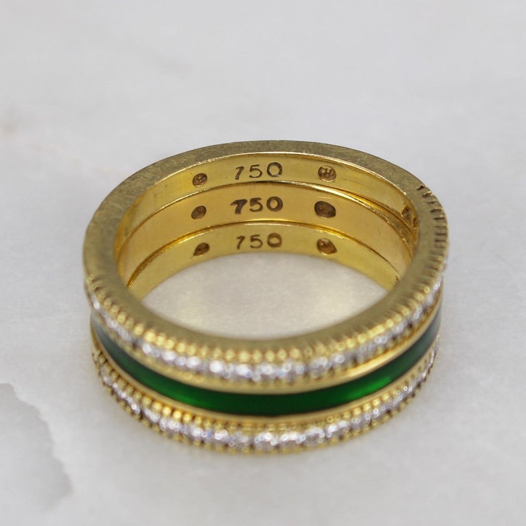 Stack Rings with Green Enamel and Diamonds, circa 1990s For Sale at 1stDibs