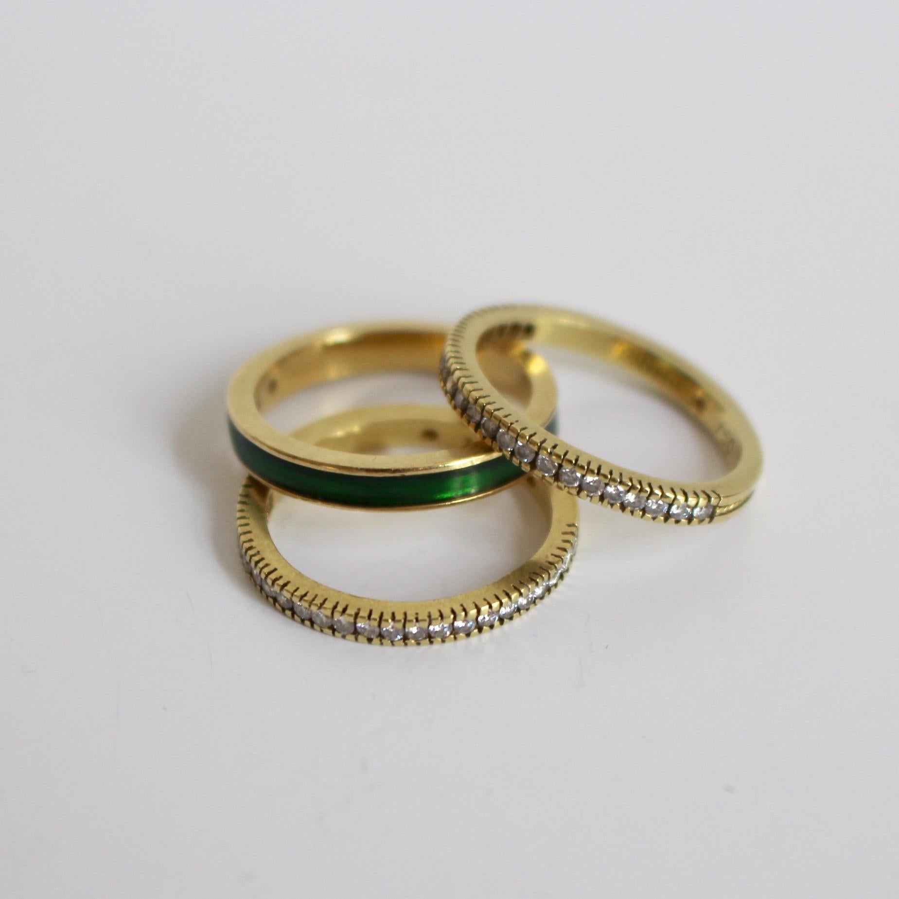 Stack Rings with Green Enamel and Diamonds, circa 1990s 2